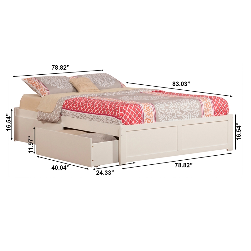 Concord King Wood Platform Bed with Footboard & 2 Storage Drawers in White