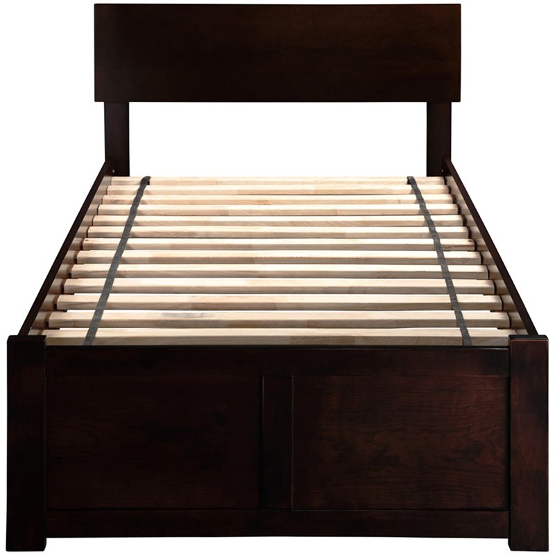 Orlando Twin XL Wood Platform Bed with Footboard and Storage Drawers in Espresso