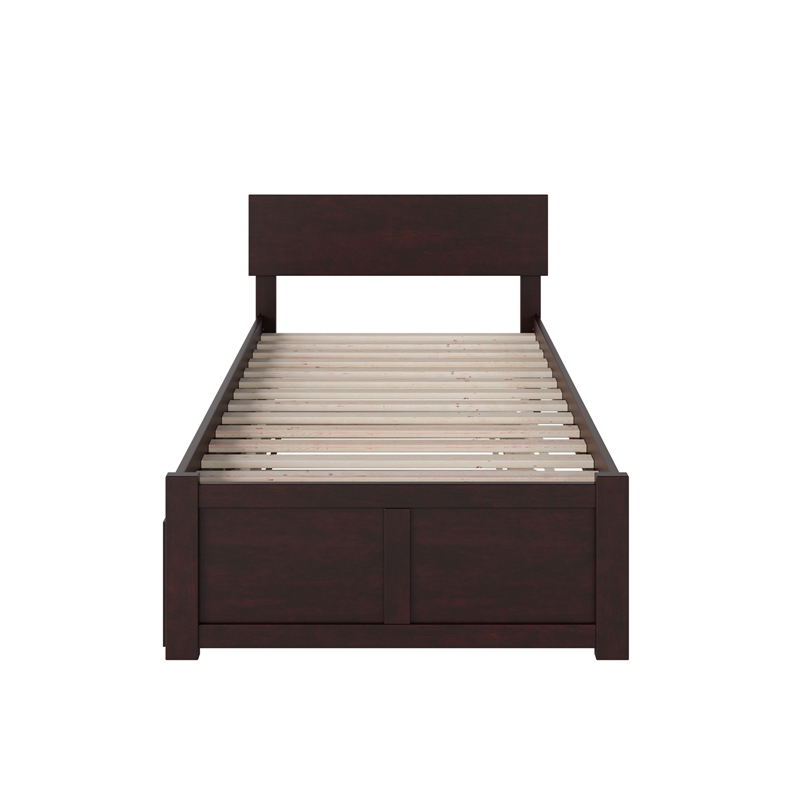 Orlando Twin Wood Platform Bed with Footboard and Twin Trundle in Espresso