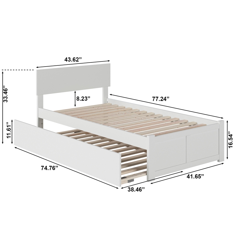 Orlando Twin Wood Platform Bed with Footboard and Twin Trundle in White