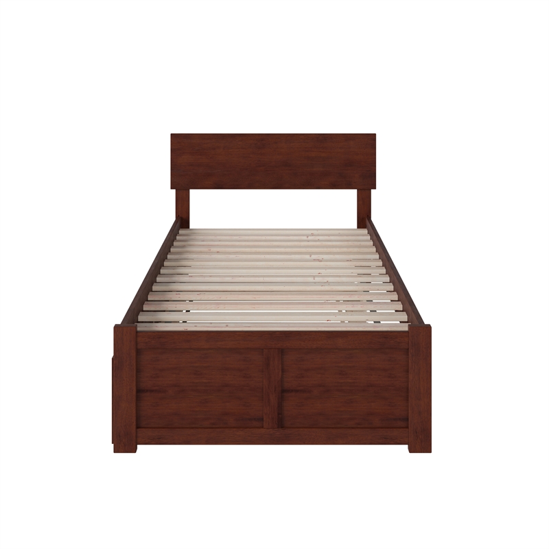 Orlando Twin Wood Platform Bed with Footboard and Twin Trundle in Walnut