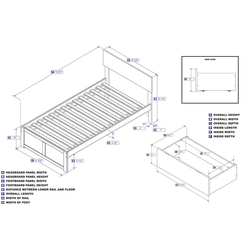 Orlando Twin Wood Platform Bed with Footboard and Storage Drawers in Espresso