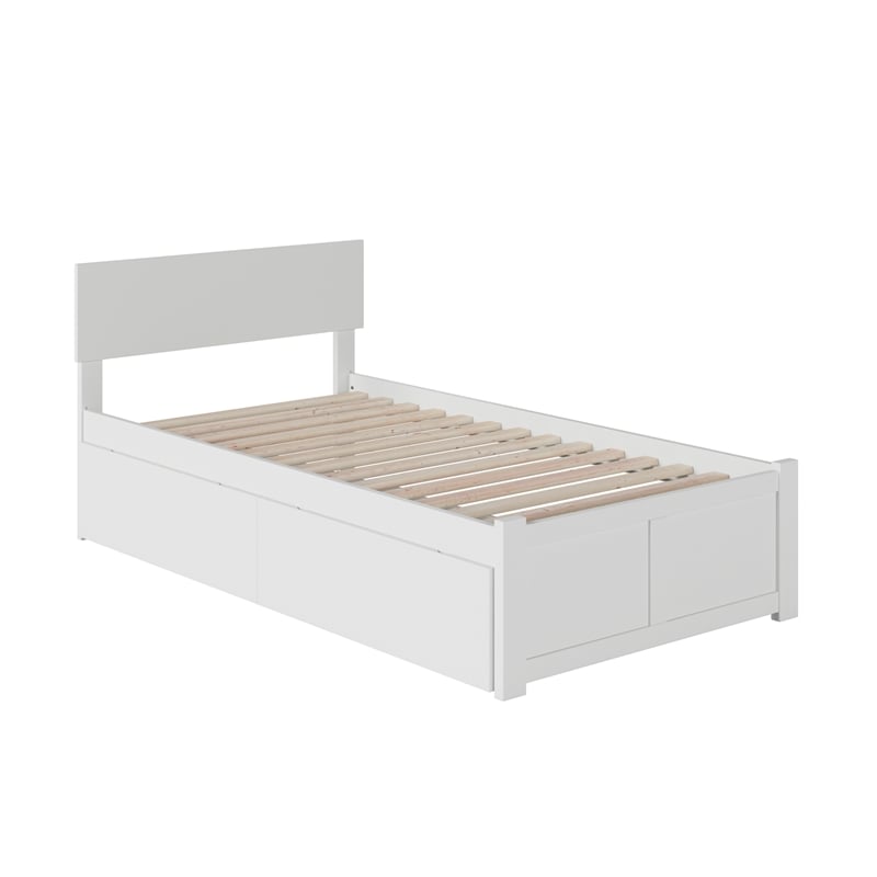 Orlando Twin Wood Platform Bed with Footboard and Storage Drawers in White