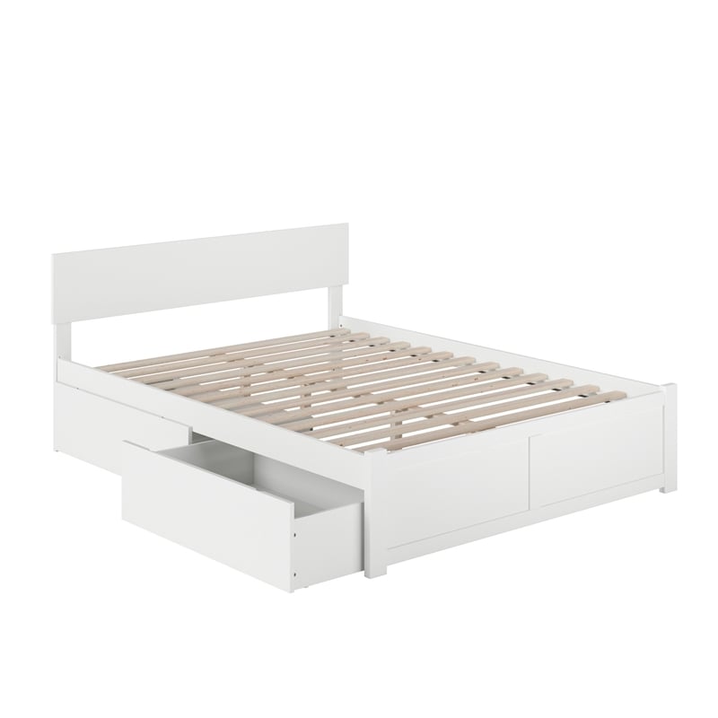Orlando Queen Wood Platform Bed with Footboard and Storage Drawers in White