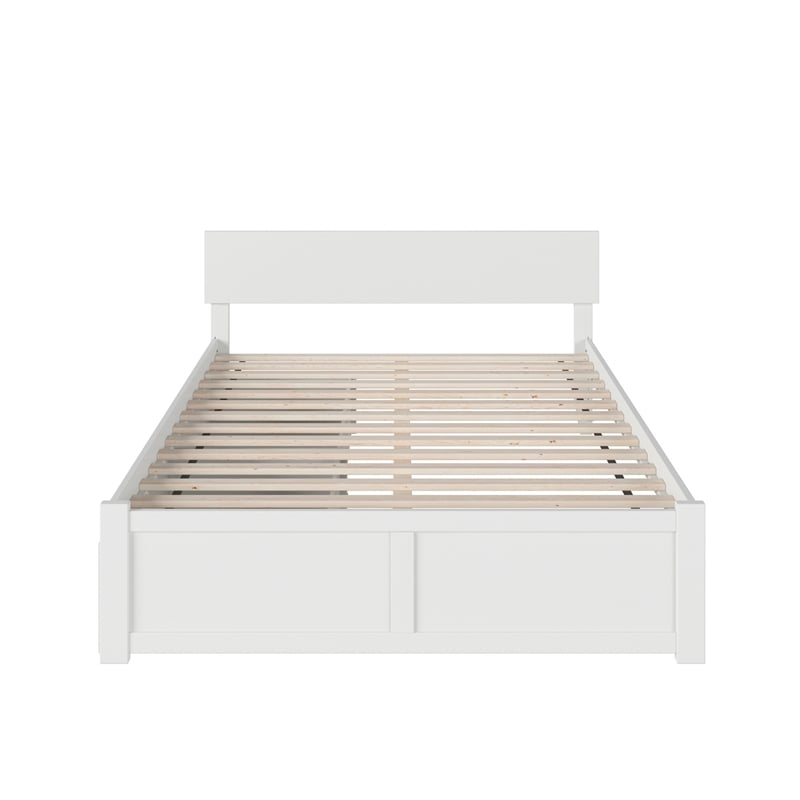 Orlando Queen Wood Platform Bed with Footboard and Storage Drawers in White