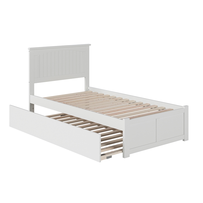 Nantucket Twin Wood Platform Bed with Footboard and Twin Trundle in White