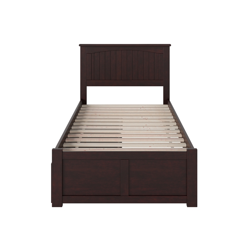 Nantucket Twin Wood Platform Bed with Footboard and Storage Drawers in Espresso