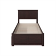 Nantucket Twin Wood Platform Bed with Footboard and Storage Drawers in Espresso