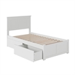 Nantucket Twin Wood Platform Bed with Footboard and Storage Drawers in White