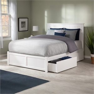 Nantucket Full Wood Platform Bed with Footboard and Storage Drawers in White