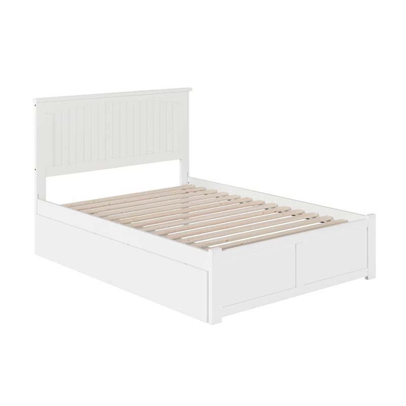 Nantucket Full Wood Platform Bed with Footboard and Storage Drawers in White