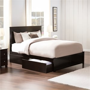 Nantucket Queen Wood Platform Bed with Footboard and Storage Drawers in Espresso