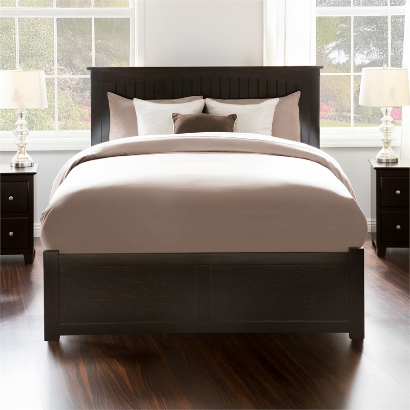 Nantucket Queen Wood Platform Bed with Footboard and Storage Drawers in Espresso