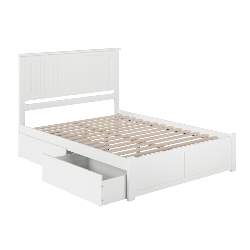 Nantucket Queen Wood Platform Bed with Footboard and Storage Drawers in White