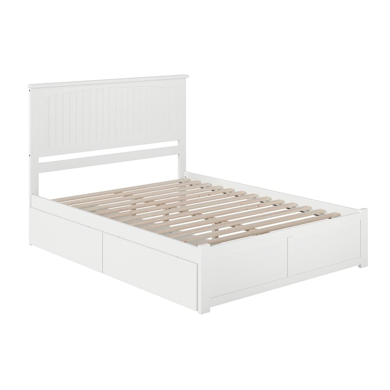 Nantucket Queen Wood Platform Bed with Footboard and Storage Drawers in White