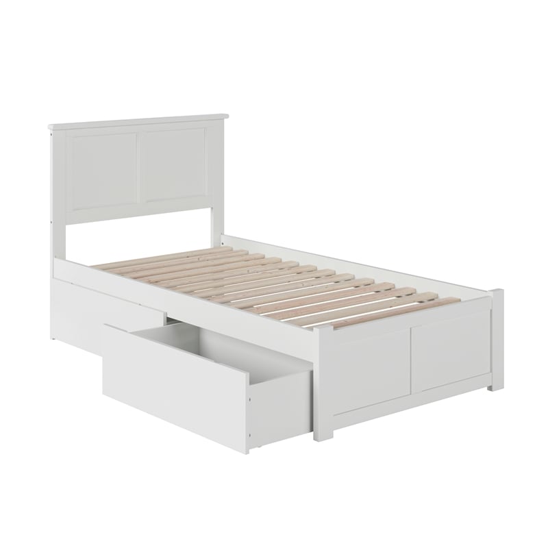 Madison Twin XL Wood Platform Bed with Footboard and Storage Drawers in White