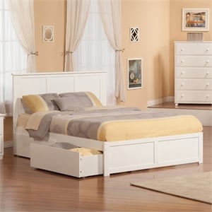 Madison Queen Wood Platform Bed with Footboard and Storage Drawers in White