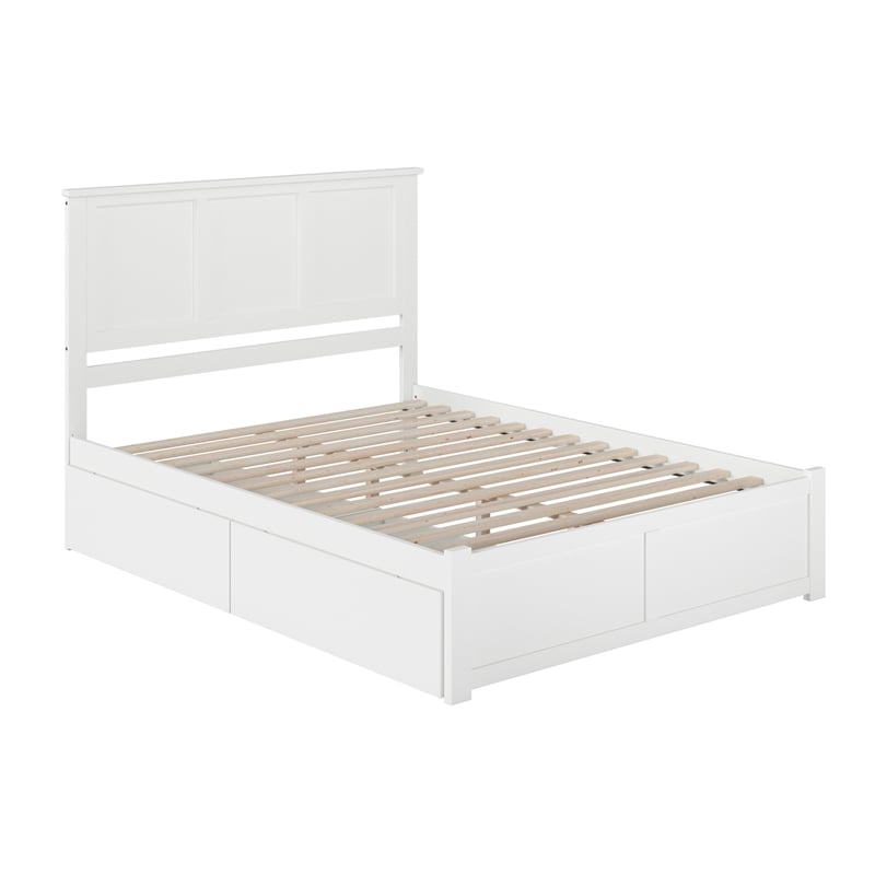 Madison Queen Wood Platform Bed with Footboard and Storage Drawers in White