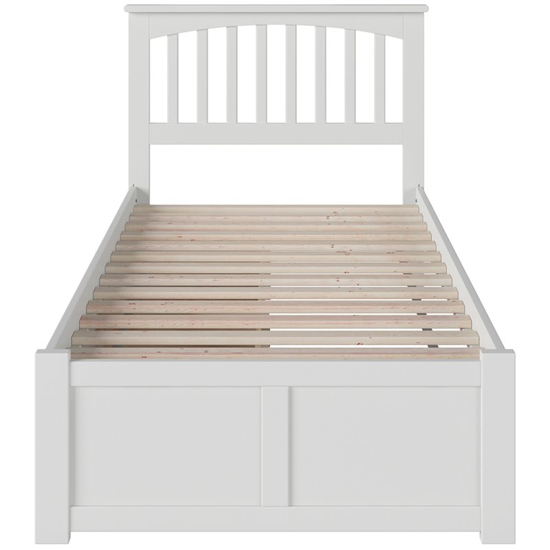Mission Twin XL Wood Platform Bed with Footboard and Storage Drawers in White