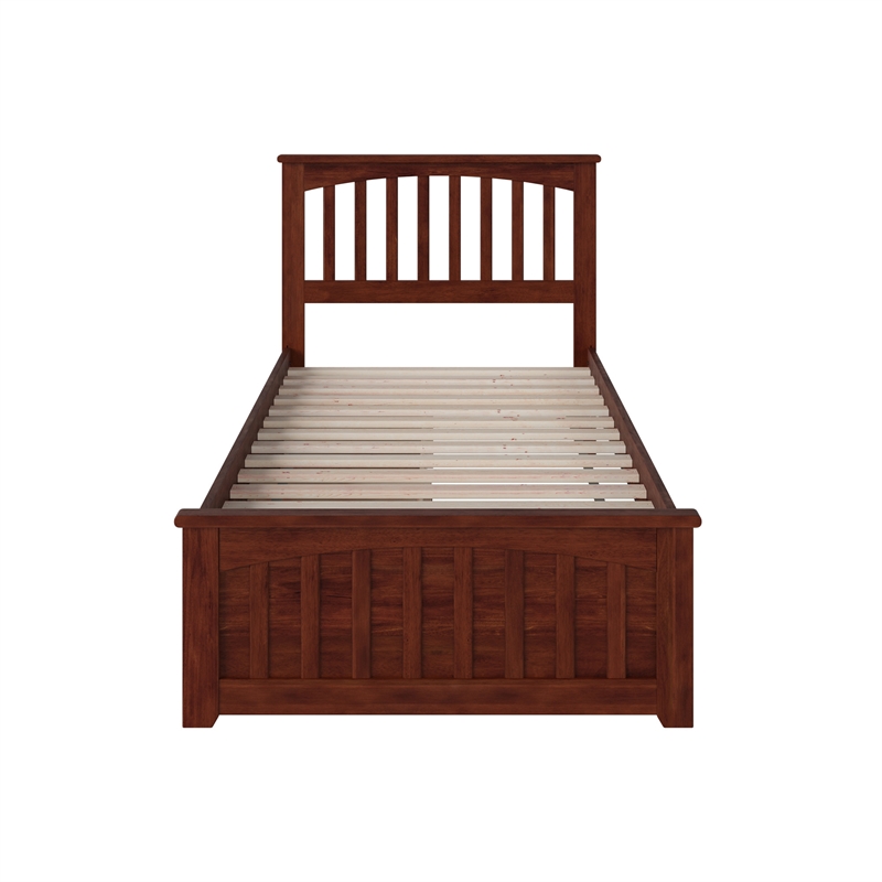 Mission Twin XL Platform Bed with Matching Footboard & Storage Drawers in Walnut