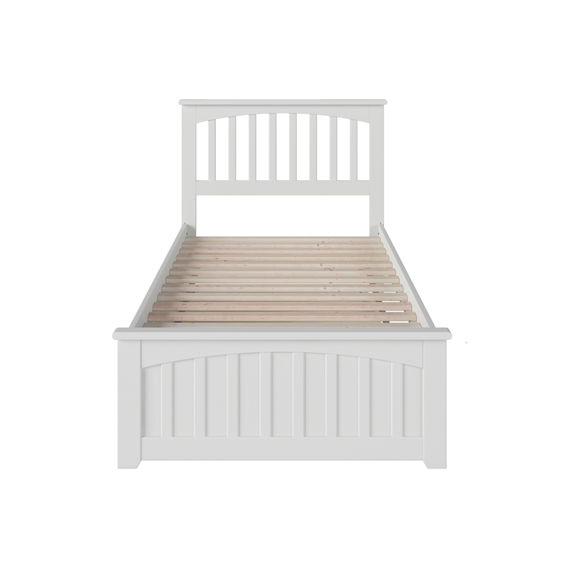 Mission Twin Wood Platform Bed with Matching Footboard & Twin Trundle in White