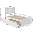 Mission Twin Wood Platform Bed with Matching Footboard & Twin Trundle in White