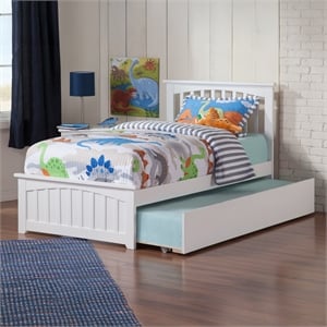 Mission Twin Wood Platform Bed with Matching Footboard & Twin Trundle in White
