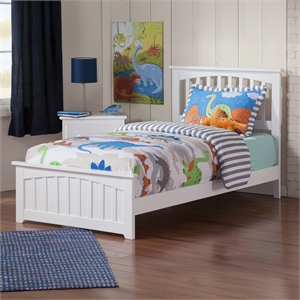Mission Twin Wood Foundation Bed with Matching Footboard in White
