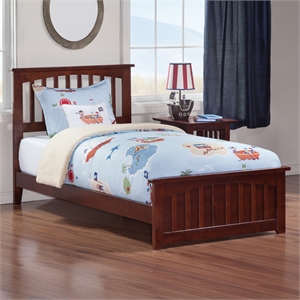 Mission Twin Wood Foundation Bed with Matching Footboard in Walnut