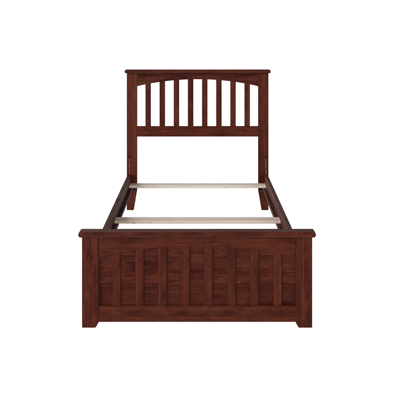 Mission Twin Wood Foundation Bed with Matching Footboard in Walnut