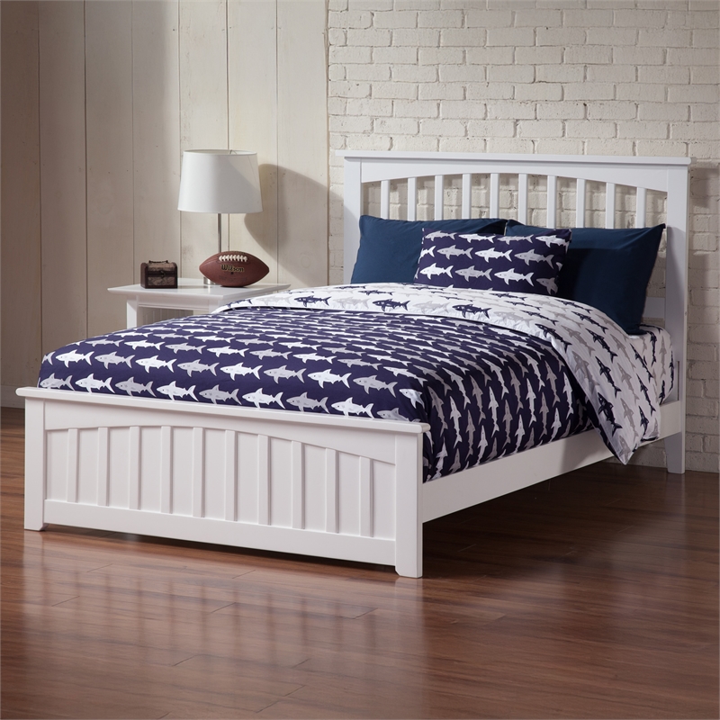 Mission Full Wood Foundation Bed with Matching Footboard in White