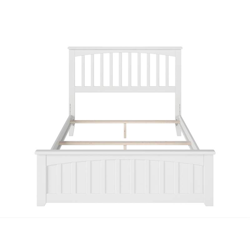 Mission Full Wood Foundation Bed with Matching Footboard in White