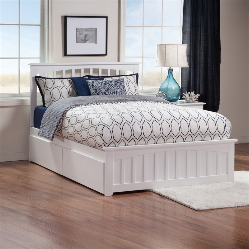 Mission Queen Platform Bed with Matching Footboard & Storage Drawers in White