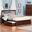 Mission King Wood Platform Bed with Footboard & Storage Drawers in Walnut