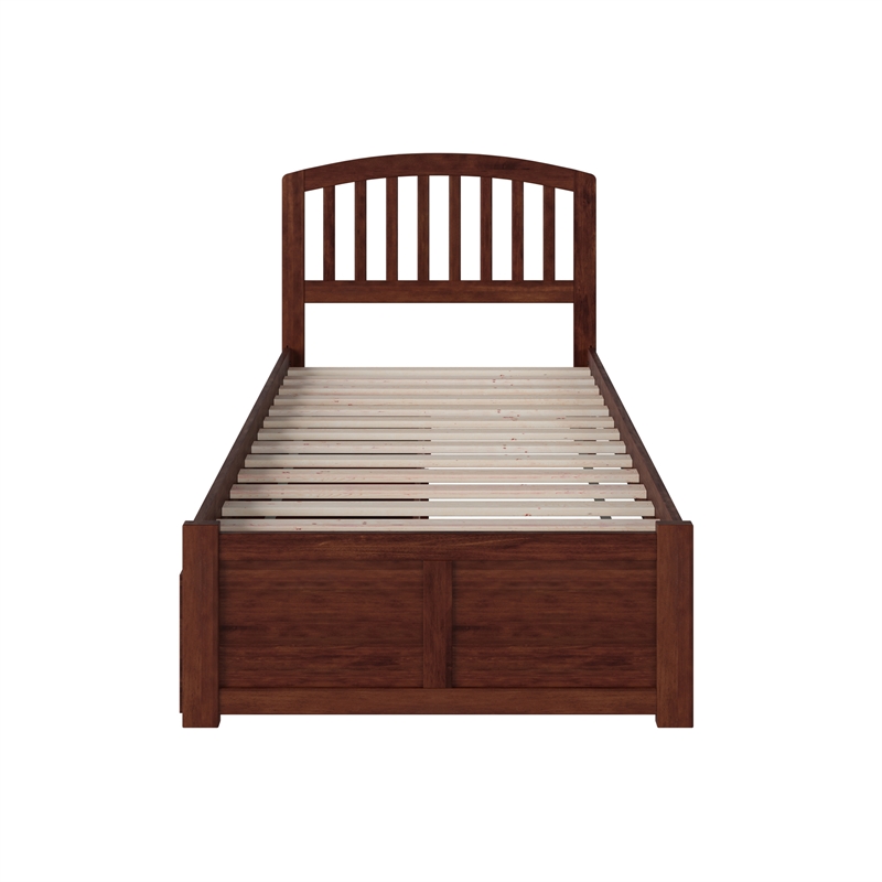 Richmond Twin Wood Platform Bed with Footboard and Storage Drawers in Walnut