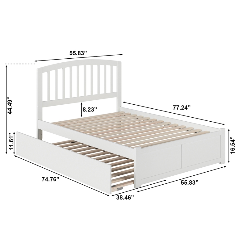 Richmond Full Wood Platform Bed with Footboard and Twin Trundle in White