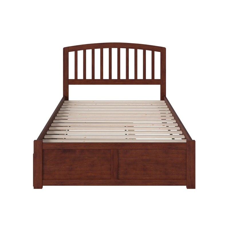 Richmond Full Wood Platform Bed with Footboard and Twin Trundle in Walnut
