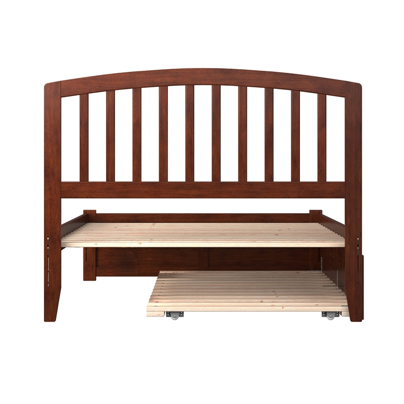 Richmond Full Wood Platform Bed with Footboard and Twin Trundle in Walnut