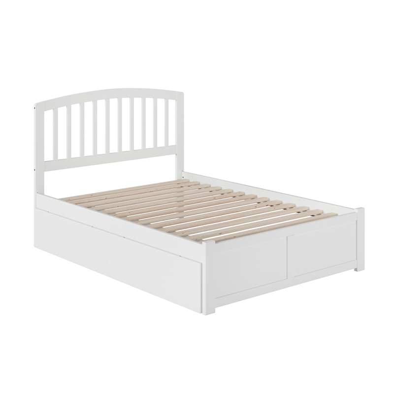 Richmond Full Wood Platform Bed with Footboard and Storage Drawers in White