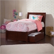Portland Twin XL Wood Platform Bed with Footboard & Storage Drawers in Walnut