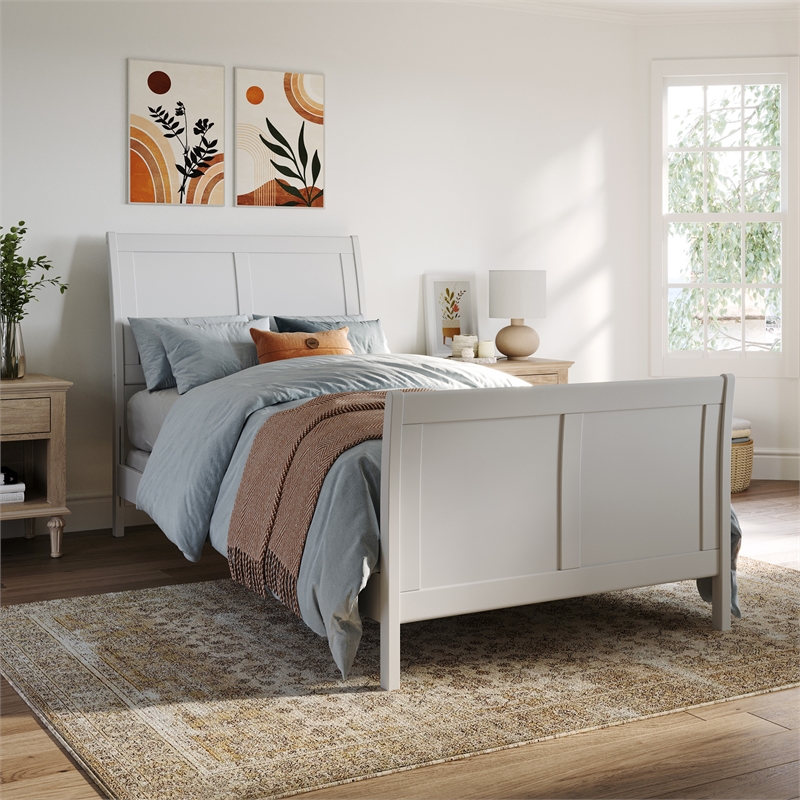 AFI Portland Twin XL Wood Foundation Bed Frame with Matching Footboard White