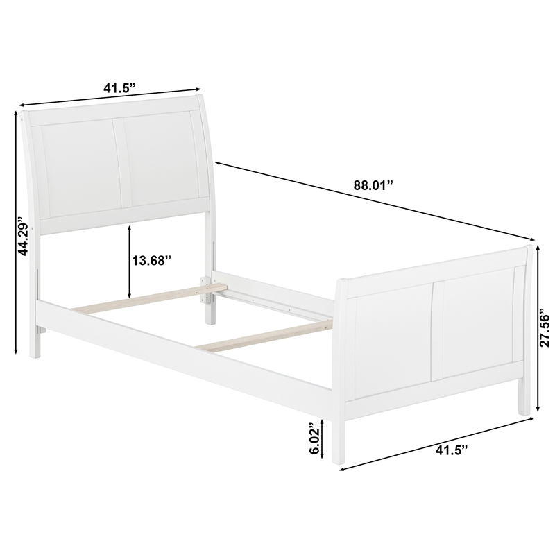 AFI Portland Twin XL Wood Foundation Bed Frame with Matching Footboard White