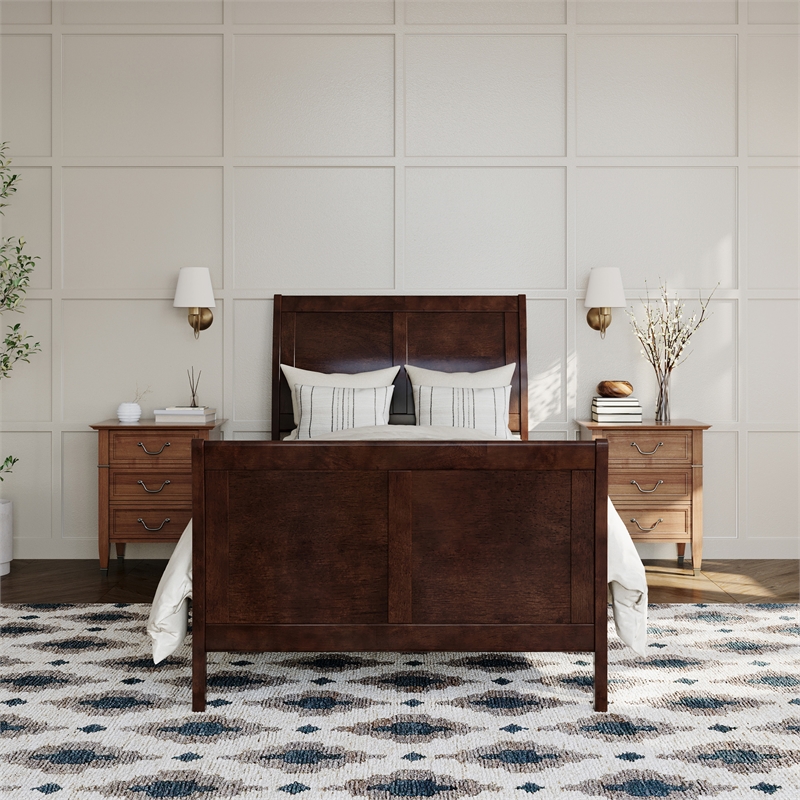 AFI Portland Twin XL Wood Foundation Bed Frame with Matching Footboard Walnut