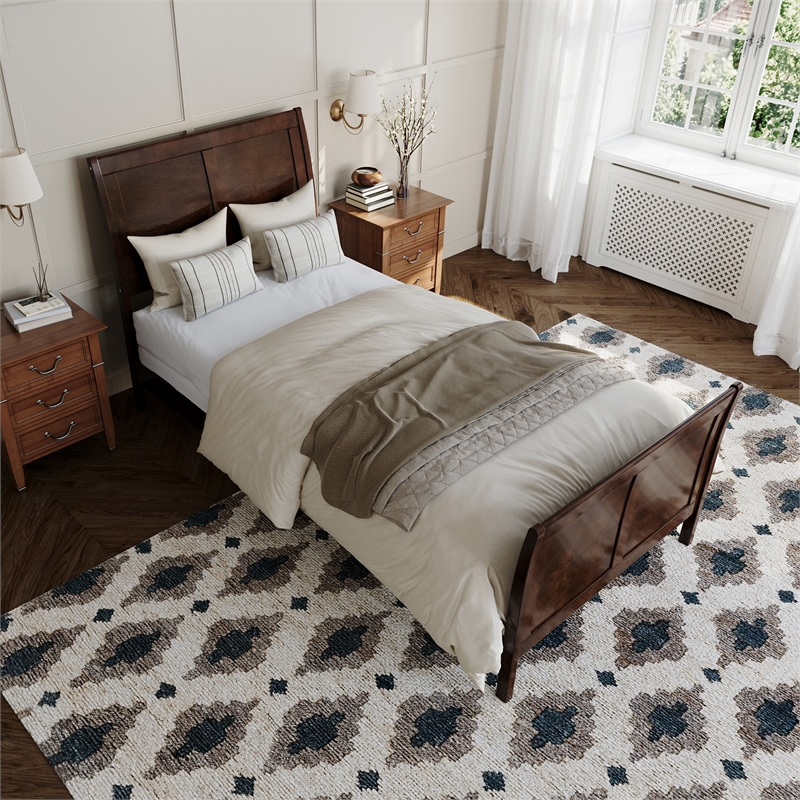 AFI Portland Twin XL Wood Foundation Bed Frame with Matching Footboard Walnut