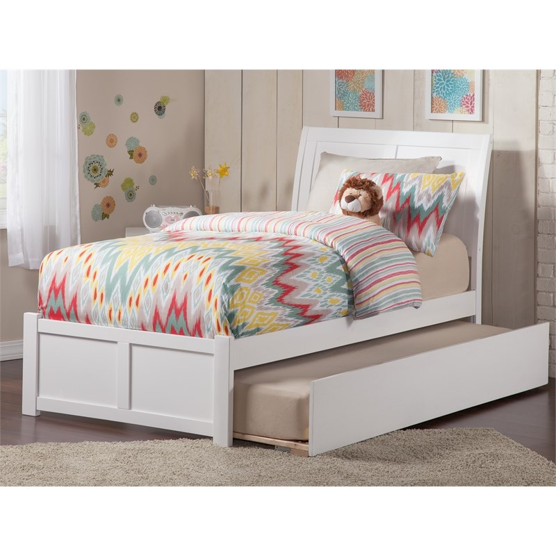 Portland Twin Wood Platform Bed with Footboard and Twin Trundle in White