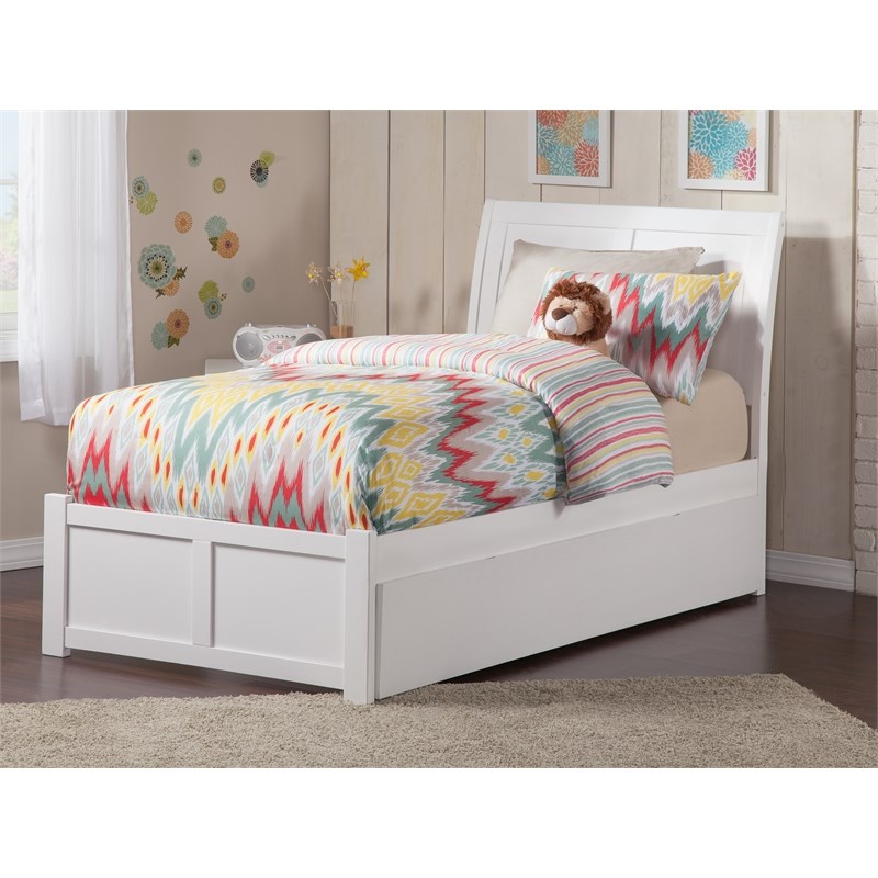 Portland Twin Wood Platform Bed with Footboard and Twin Trundle in White