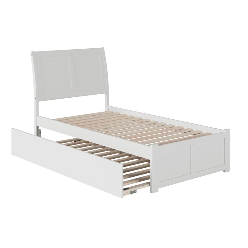 Portland Twin Wood Platform Bed with Footboard and Twin Trundle in White