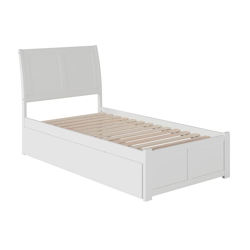Portland Twin Wood Platform Bed with Footboard and Twin Trundle in White