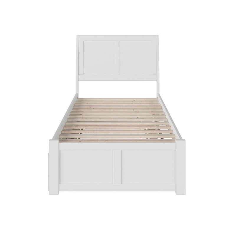 Portland Twin Wood Platform Bed with Footboard and Twin Trundle in White