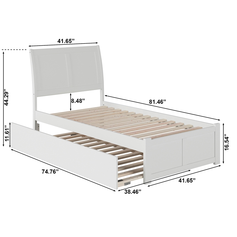 Portland Twin Wood Platform Bed with Footboard and Twin Trundle in White
